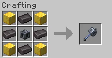 Crafting Recipe: The One Mace is crafted using a 3x3 crafting table. Place Gold Blocks in all four corners, Netherite Ingots on all four sides, and the Heavy Core in the center. Only one Mace can ever be crafted per server